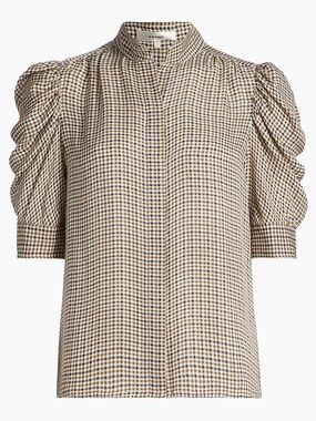 Frame Denim Tan & Black Gingham Puff-Sleeve Blouse